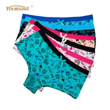 Youregina roupa interior feminina algodão sexy bonito letras imprimir meninas boxers boyshorts hipster senhoras calcinha 6 pçs/lote