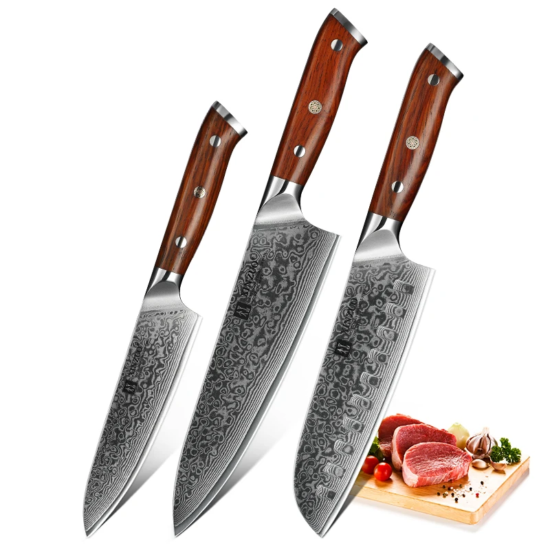  XINZUO 3PCS Kitchen Knife Set Damascus Stainless Steel Kitchen Knives Chef Utility Santoku Knife Ki - 32964939094