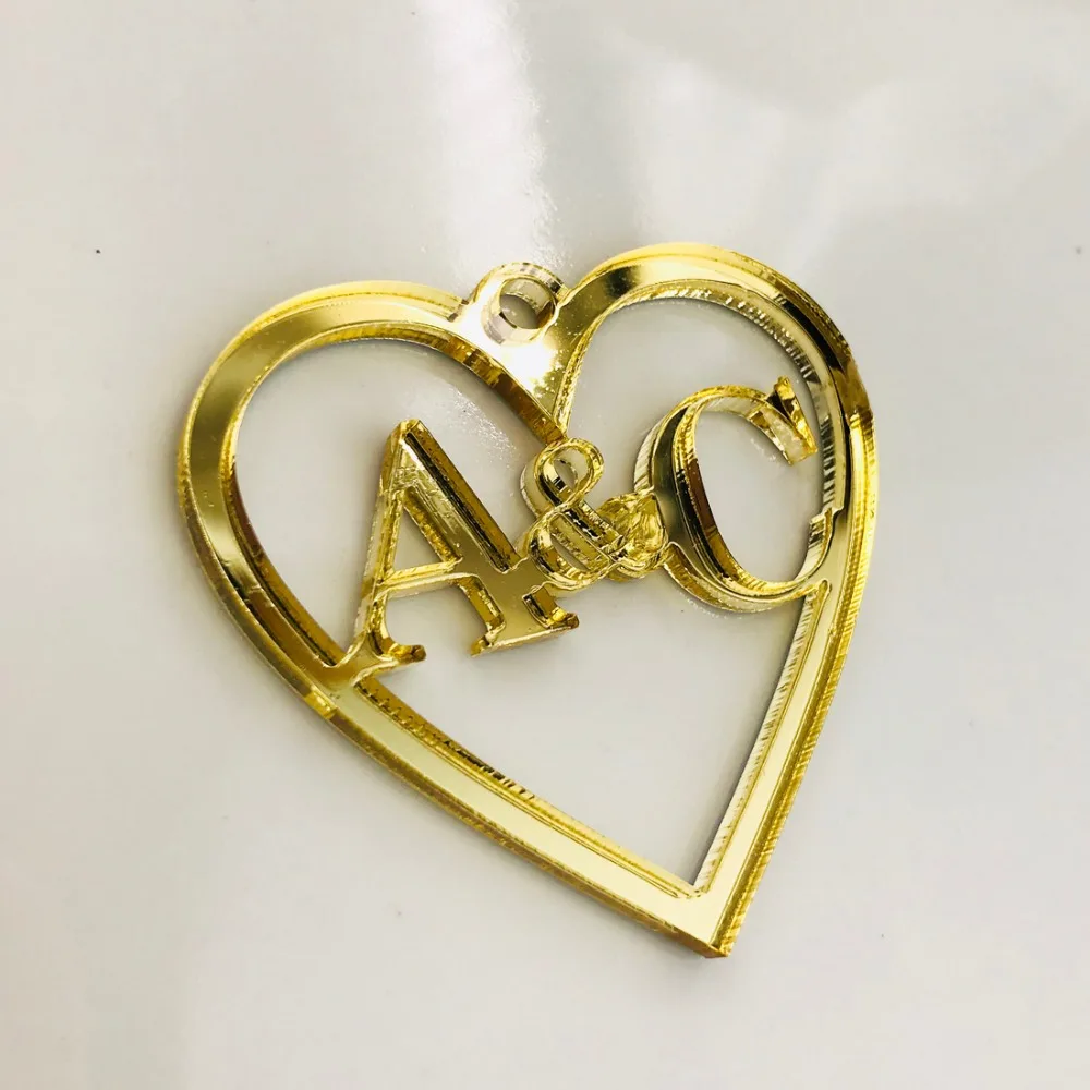 Personalized Hollow Acrylic silver golden Love Heart Tags Wedding Favors Customized Candy Gift Initials Tags Wedding Decoration (6)