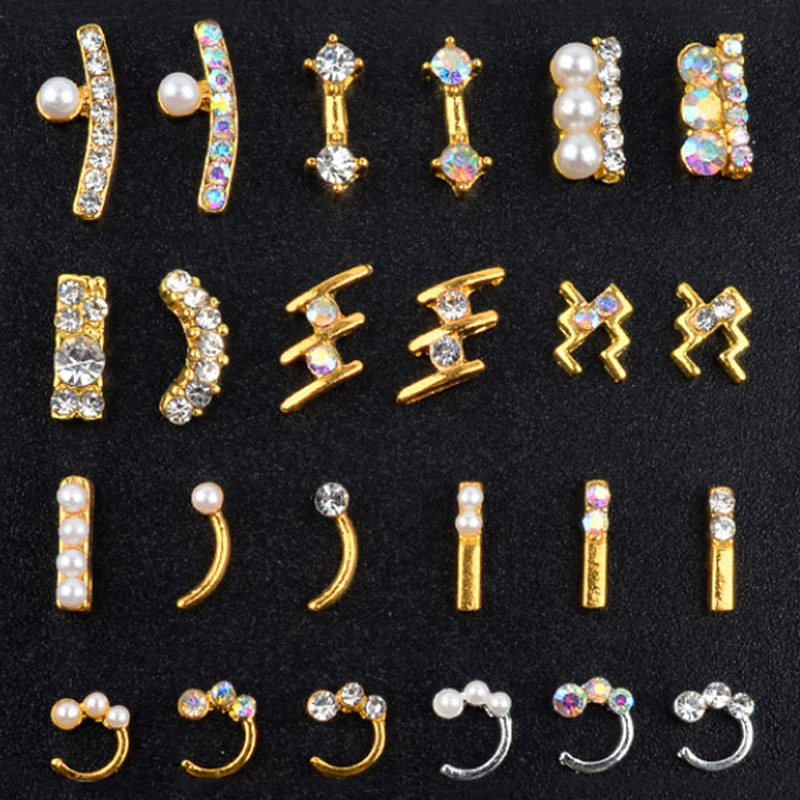 

24 Design Alloy Pearl Nail Jewelry Gem 3D Nail Art Rhinestone Decorations Charm Glitter Diamond Studs Nail DIY Manicure Tool