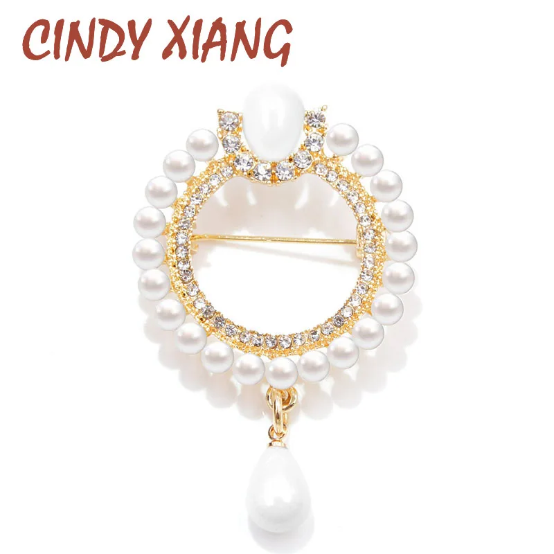 Винтажная женская брошь в форме круга CINDY XIANG модное украшение с жемчугом и