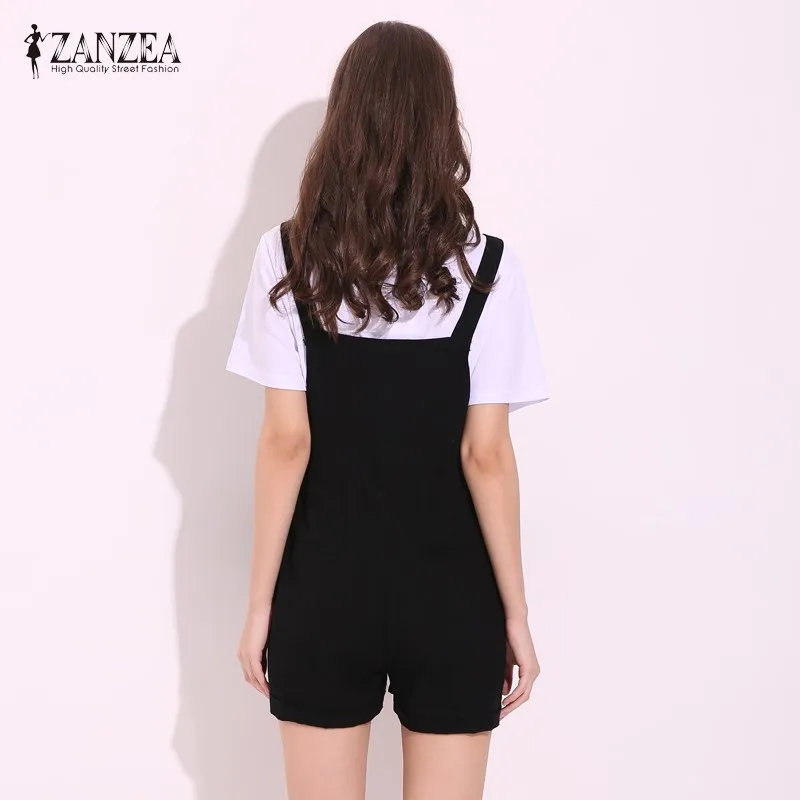 ZANZEA новые летние женские комбинезоны, повседневные свободные короткие комбинезоны с карманами, одноцветные Комбинезоны на бретелях размера плюс S-5XL