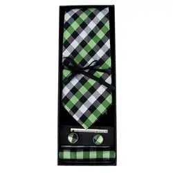 Gb-942 Барри. ван зеленый плед галстук набор и подарочной коробке жаккардовые Шелковый платок запонки Галстуки для Для мужчин Бизнес