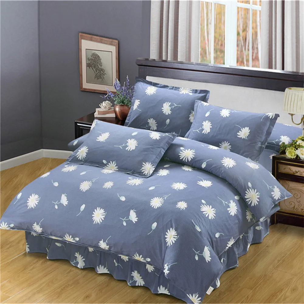 

Pastoral blue white flower 100%cotton bedding set twin queen king size home textile bed skirt pillowcase duvet cover kid/adult