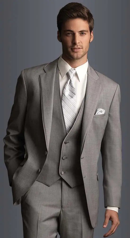 Latest Coat Pant Designs Light Grey Men Wedding Suits Slim Fit 3 Piece Tuxedo Custom Classic 