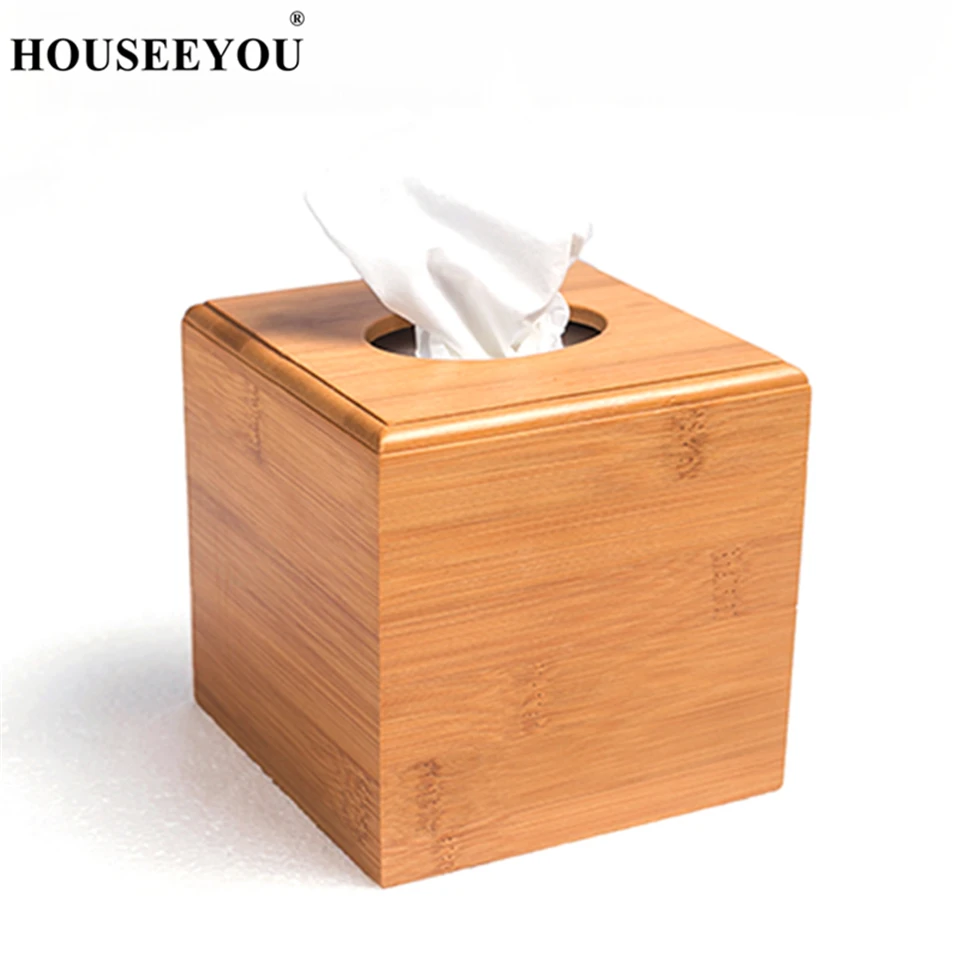 Hoseeyou Natural Bamboo Square Tissue Boxes Creative Seat Type Roll