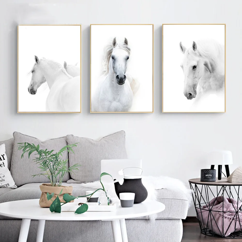 

Nordic Style Minimalism Animal White Horse Poster Wall Art Canvas Prints Painting Modular Pictures Living Room Modern Home Decor