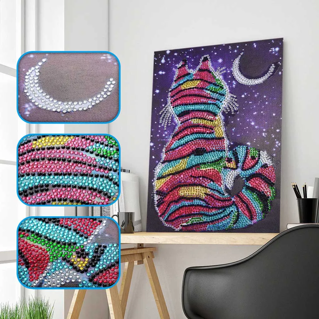 

New Arrivals Cat Moon Pattern Special Shaped Diamond Painting DIY 5D Partial Drill Cross Stitch Rhinestone Embroidery Arts Craft