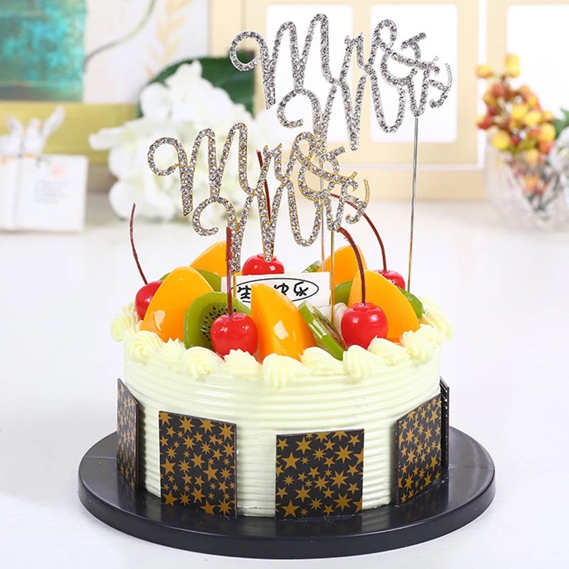 

1 pc Mr & Mrs Cake Topper Birthday Cake Flag Banner Baking Cupcake Cake Decoration Rhinestone Bling Wedding Decor Party Supplies
