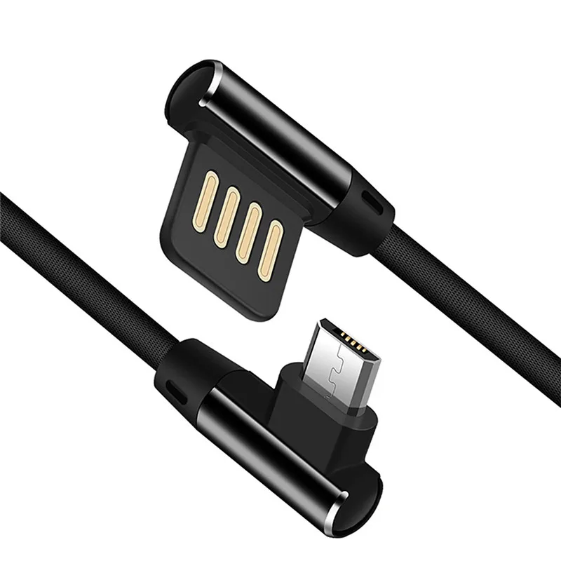 90 градусов Угловой Micro USB к USB 2,0 двусторонний Плетеный Быстрый зарядный кабель