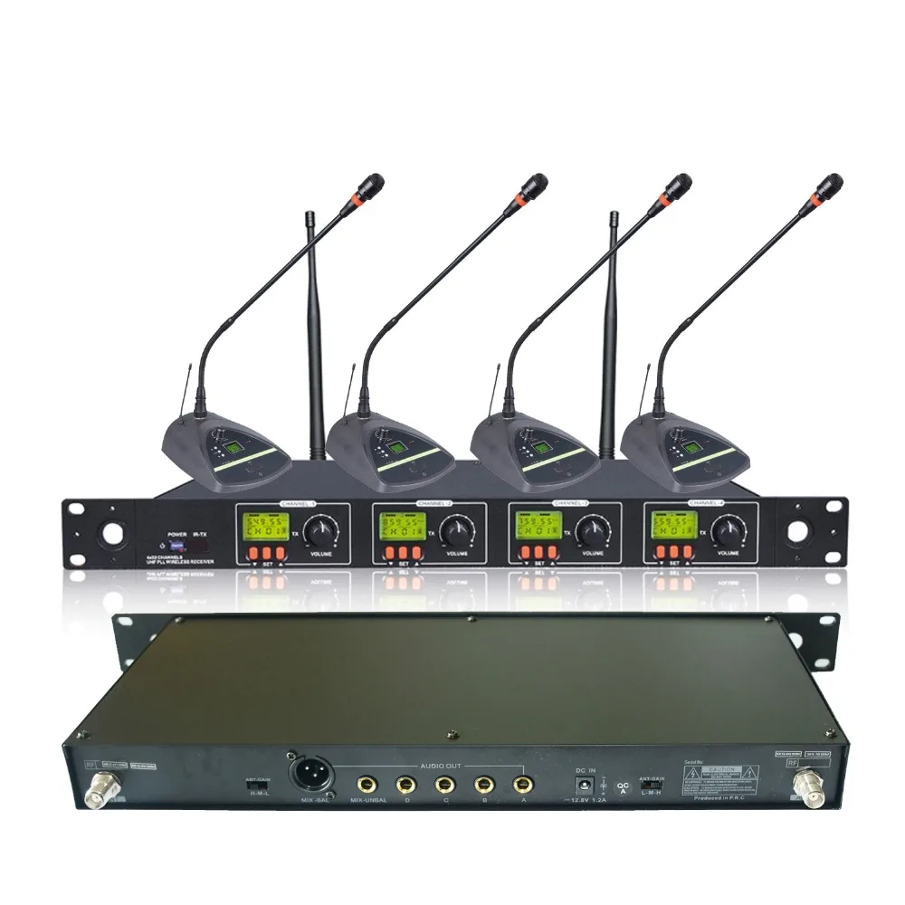 U4-977! Самая низкая заводская цена 4 канала UHF беспроводной микрофон с гибким штативом системы для встречи