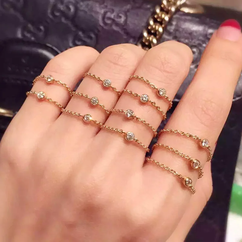 

2017 New Popular Golden Plated Setting A Shining Cubic Zircon Fashion Chain Ring Knuckle Tail Rings Jewelry for Women