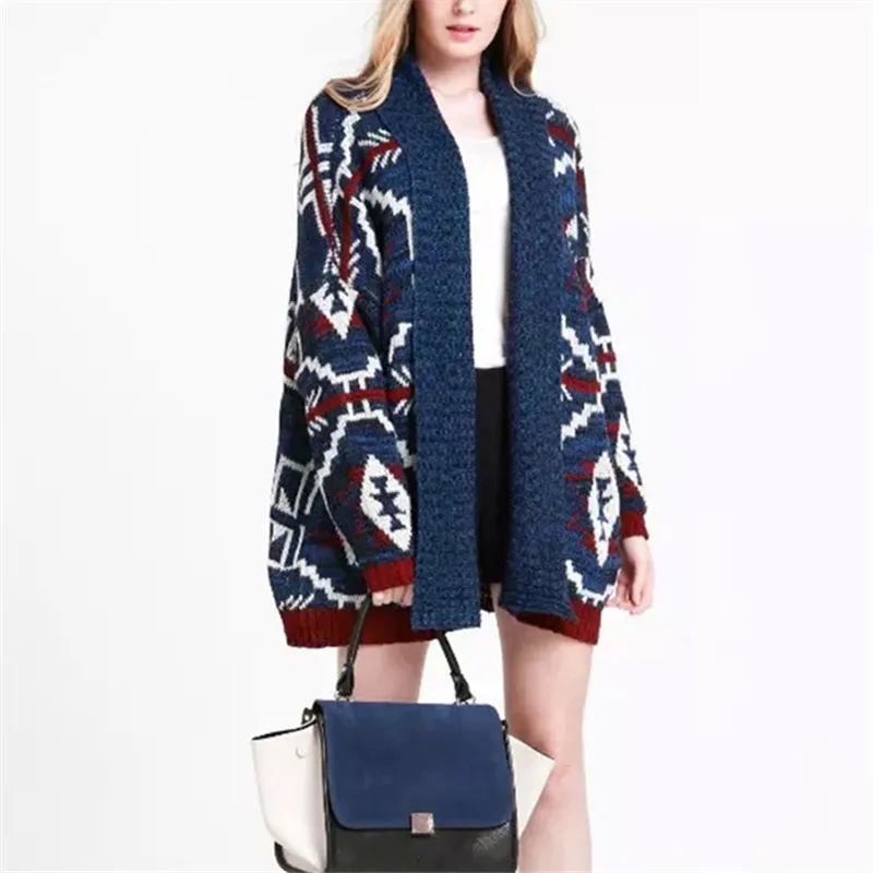 

Korobov Vintage Patchwork Pattern Cardigans Women Sweater V-Neck Sueter Mujer Loose Long Sleeve Female Sweaters 76426