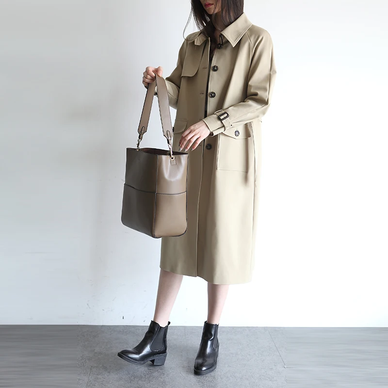 

Women Trench Coat Spring Autumn New Fashion Female Loose Long Trench Office Lady British style breaker Business Outerwear Tops