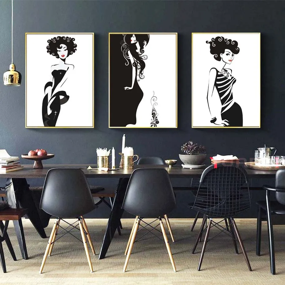 Fashion Modern Vogue Sex Lady Black White Poster&Prints Canvas Painting For Girl Women Bedroom Wall Art Mural Picture Home Decor (4)