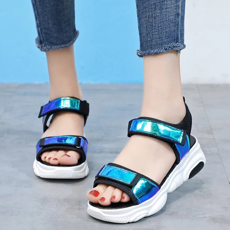 

Women sandals 2019 summer platform sandals bling flat casual summer shoes solid sweet ladies sandals