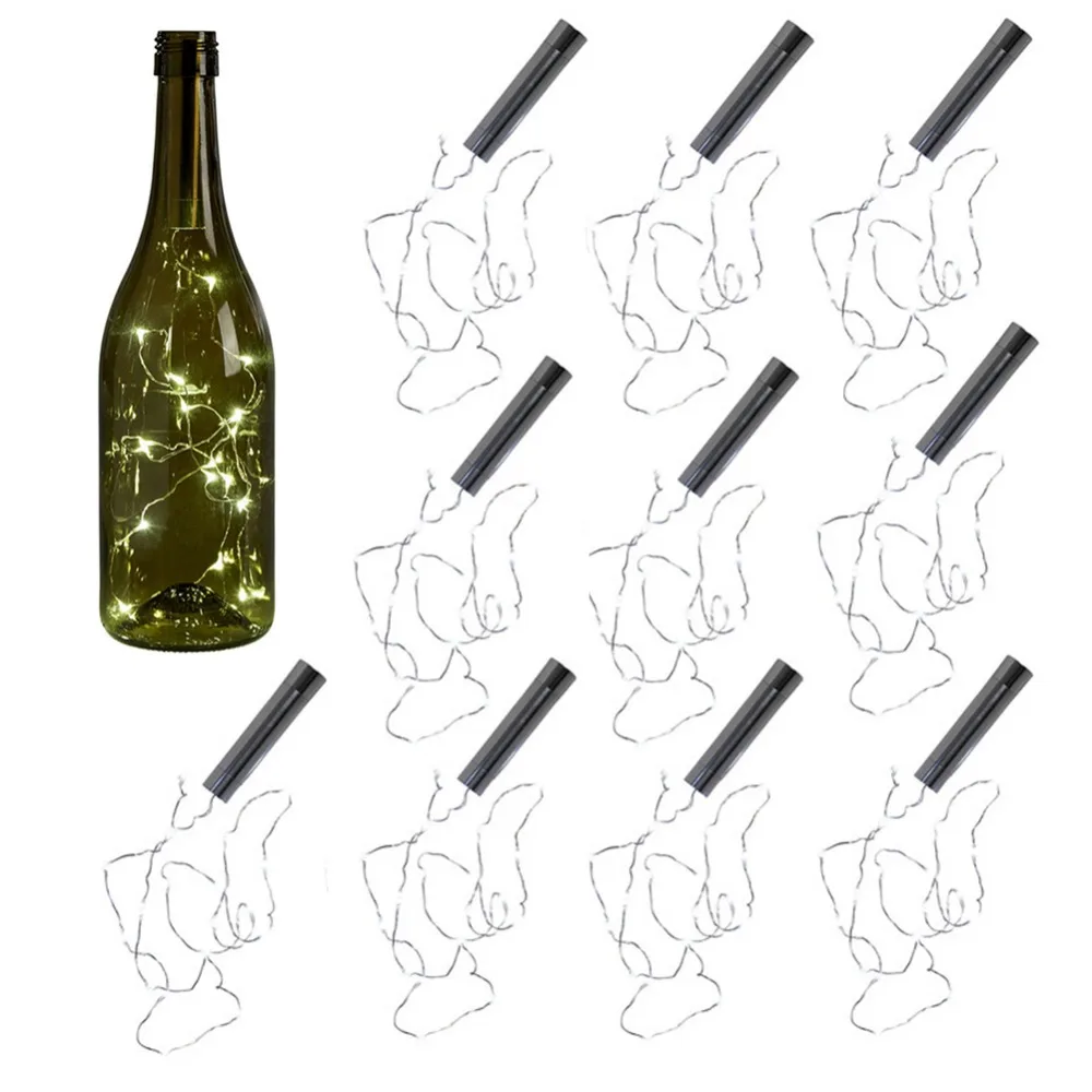 10 pcs Copper Silver Wine Bottle LED String Lights Battery Powered  For Fairy Christmas Tree Wedding Bar Party Decoration