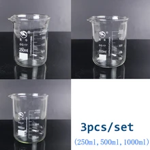 3pcs/set (250ml,500ml,1000ml) Glass Beaker Chemistry Experiment Labware For School Laboratory Equipment huaou 250ml gas generator kipps apparatus with safe funnel stopcock rubber stopper laboratory chemistry equipment