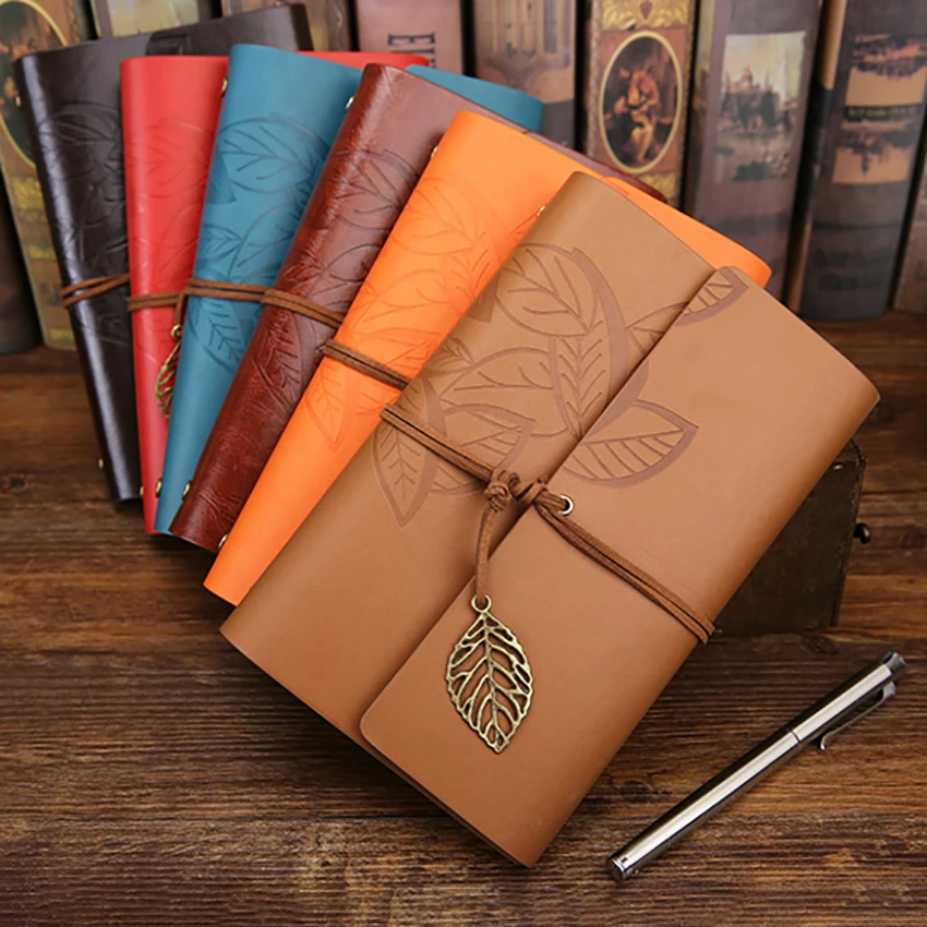 

Retro Printed Notebook 75 Sheets Blank Diary Paper PU Cover Business Note Book Traveler Notepad Customize LOGO
