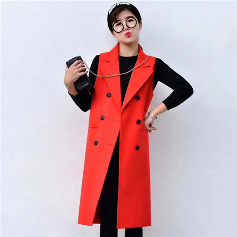 QAZXSW New Women Formal Jacket Brand Waistcoat Sleeveless Long Wool Coat OL Jacket XS~XXL Slim Sleeveless Jacket Suit Vest ZJ886