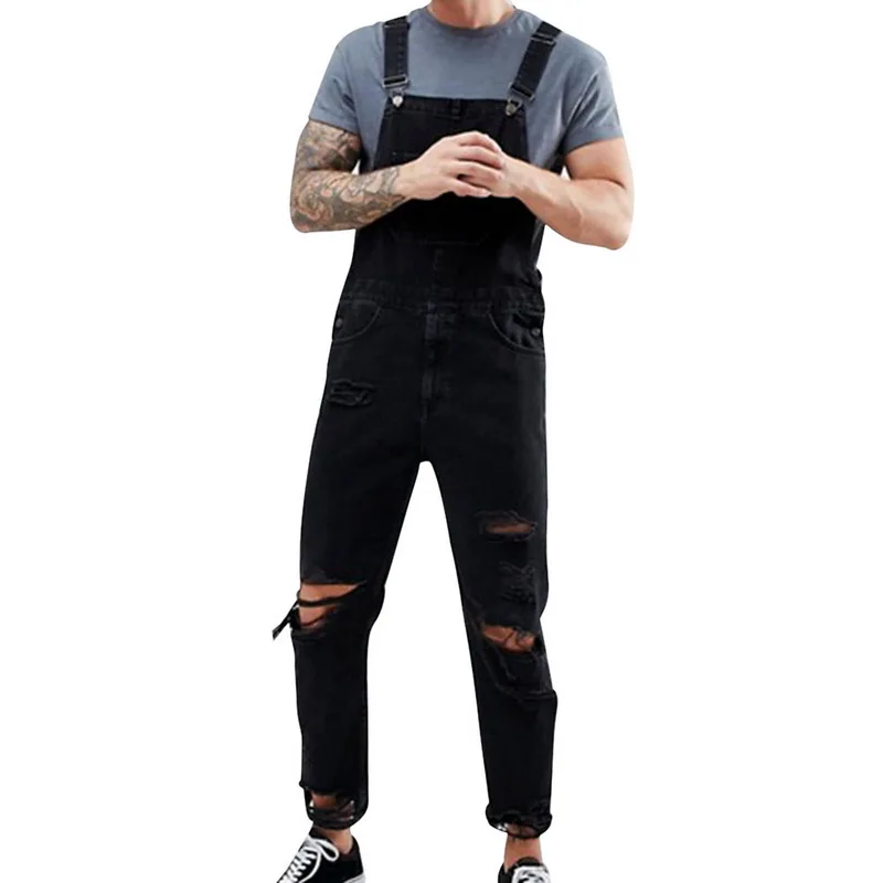 CYSINCOS2019 новые модные мужские рваные джинсы комбинезоны Hi Street Distressed Denim bib Комбинезоны для мужчин джинсы на подтяжках - Цвет: Black