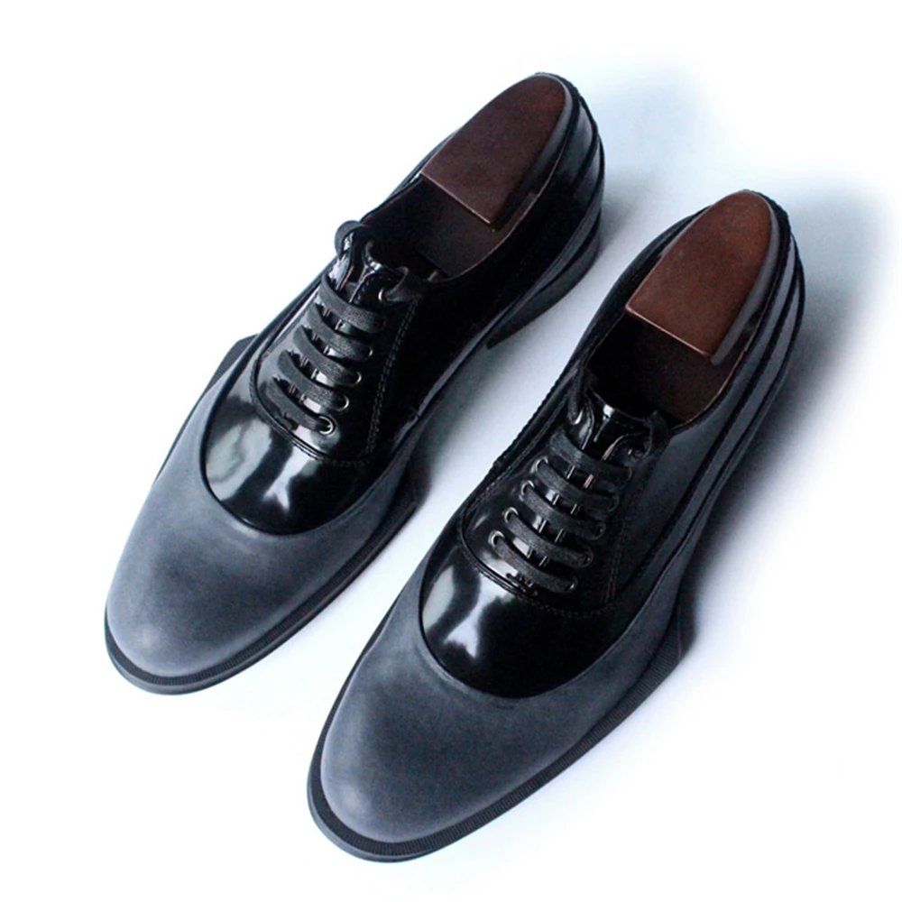 Geometry dark grey gentleman high grade handmade men shoes chaussures ...