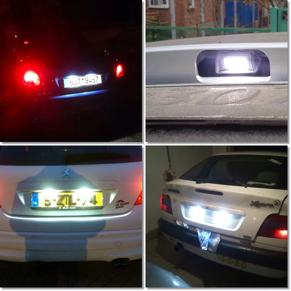 2 шт. светодиодные лампы для номерного знака Peugeot 206 207 306 307 308 406 407 5008 Partner Citroen C3 Ii C4