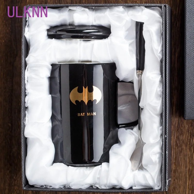 

ULKNN Avengers Justice League Novelty Creative With Mug With Lid Spoon Superman Spiderman Batman Mug High Quality Ceramic Cup