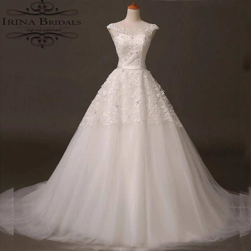 Vestido de novia barato/Свадебные платья с кружевной аппликацией и рукавами-крылышками |