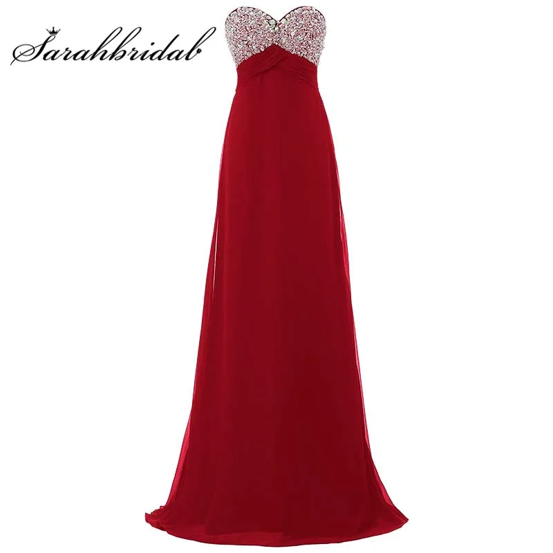 

Cheap In Stock Evening Dresses Sweetheart Long Chiffon Crystals Sequins Party Prom Gowns Floor Length SD348