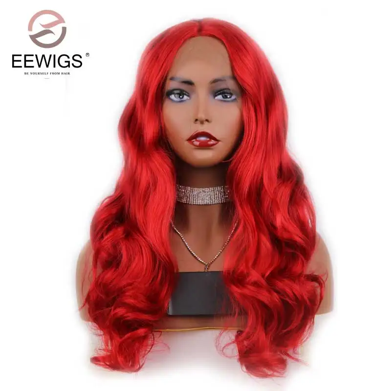 

EEWIGS Long Natural Body Wave Wig Synthetic Lace Front Wig Auburn Copper Red Color Wig For White Women Drag Queen Cosplay