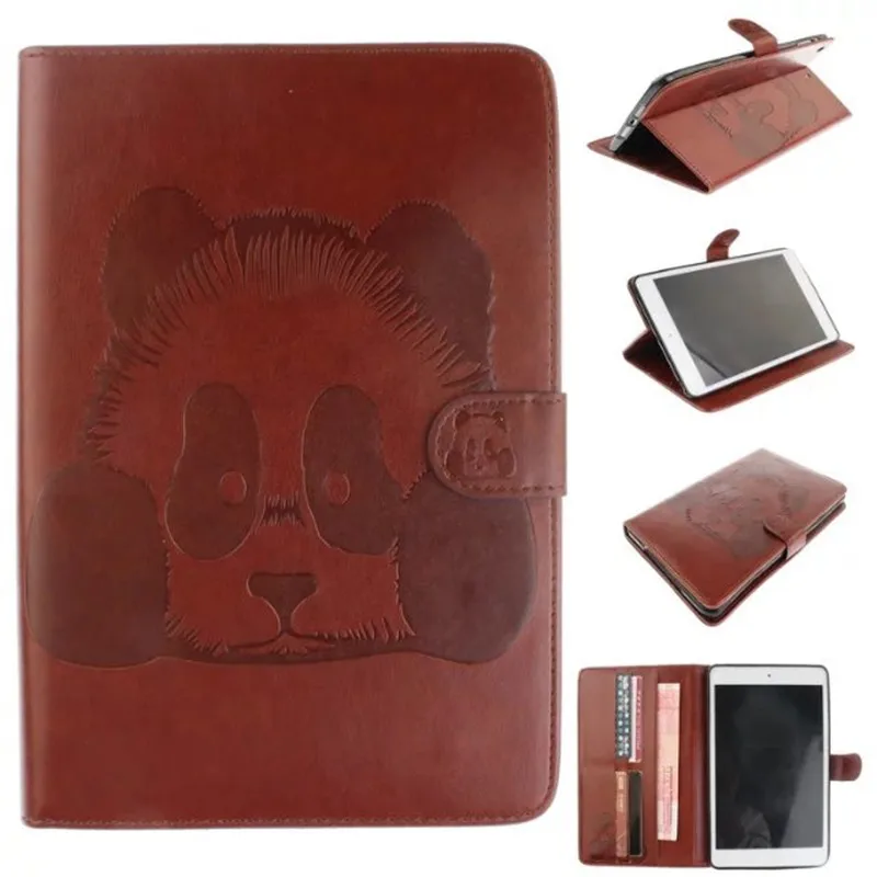

Tablets Case Funda For iPad Mini 1 2 3 Covers Cases PU Leather Wallet Bag Card embossing Panda For iPad Mini 123 Tablet