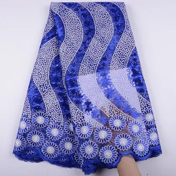 

Royal Blue African Lace Fabric 2019 High Quality French Tulle Lace Fabric With Stones For Nigerian Woman Wedding Dress Y1476