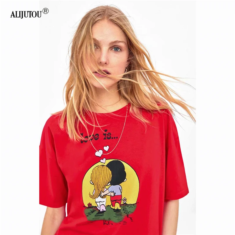 love is forever tshirt 2019 summer cartoon red women top o neck short sleeve streetwear tees top casual funny tee mujer zaraing