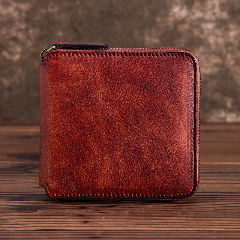 

2018 New Ladies Retro wind zipper multi-function wallet Pure color short cowhide hand wipe color Wallet
