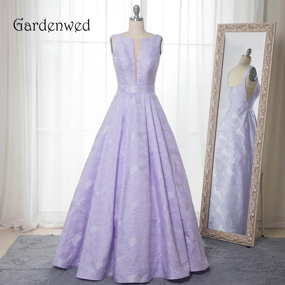 

Gardenwed Lavender Long Evening Dress Vintage O Neck Gown A Line Backless Lace Woman Formal Dresses