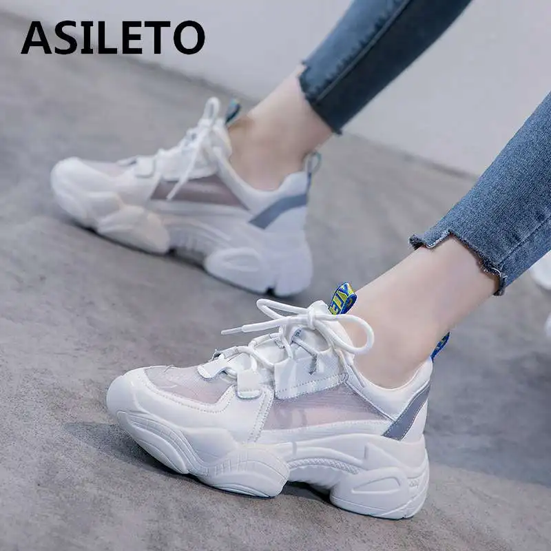

ASILETO 2019 Women Sneakers platform cross-tied Flats Casual Shoes Woman Breathable Quality Sport Woman's trainers chaussures