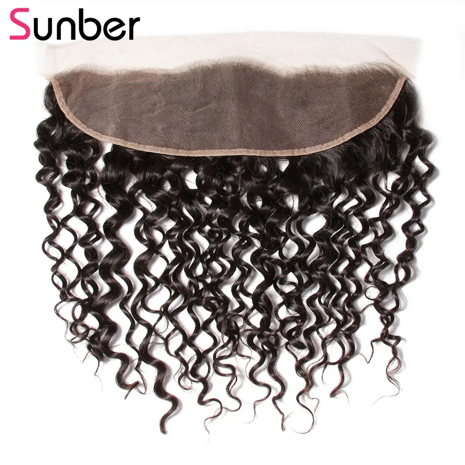 

SUNBER HAIR Peruvian Curly Hair Lace Frontal Ear to Ear 13x4 Free Part Pre-Plucked Remy Hair Frontal Closure Density120% 10"-20"