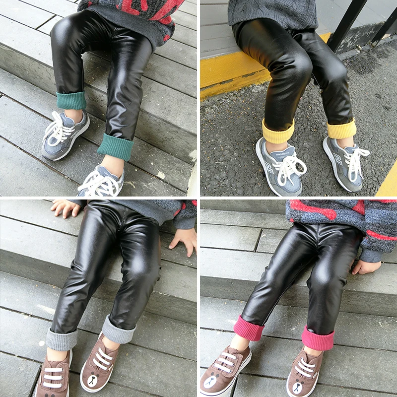 Buy 2017 new girl child baby cashmere leather pants