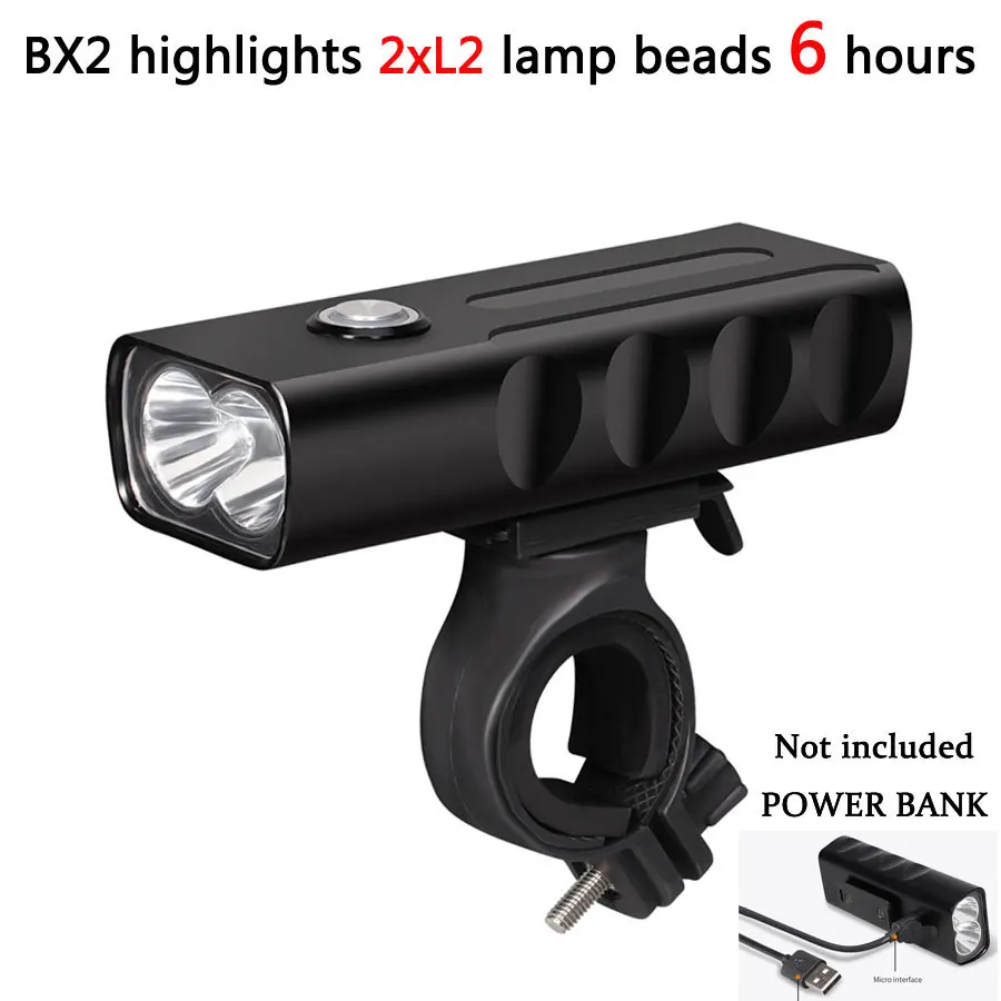 Передний велосипедный головной светильник светодиодный велосипедный светильник USB Перезаряжаемый Аккумулятор велосипедный светильник+ крепление на руль+ USB линия+ внешний аккумулятор farol Bike - Цвет: BX2-2XT6-6H