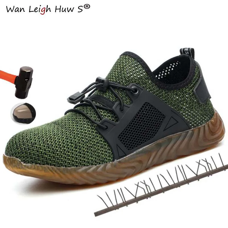 

Plus size 36-48 New Breathable Mesh Safety Shoes 2019 Men Light Sneaker Indestructible Steel Toe Soft Anti-piercing Work Boots