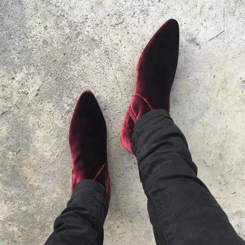 red velvet chelsea boots