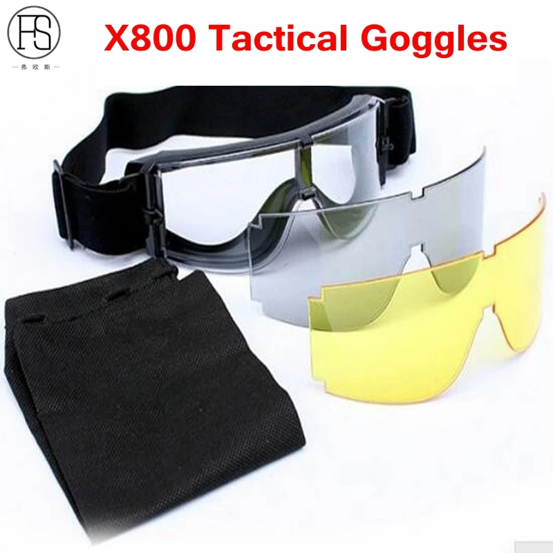 

X800 Military Goggles, Ballistic Lenses Tactical Bulletproof, Army Sunglasses, Paintball Airsoft Hunting Combat Glasses 3 Lens