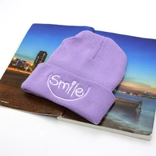 Зимняя теплая вязаная шляпа шапки бини Мужские Женские теплые лыжные шапочки вышивка смайлик хип-хоп вязаные акриловые шапочки шапка