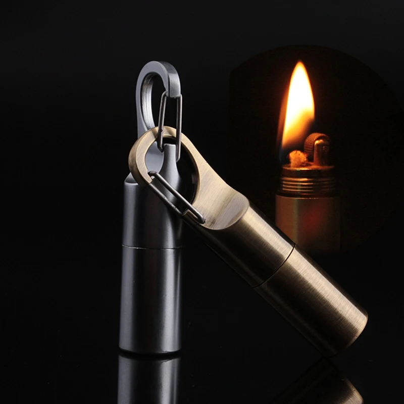 

Key Chain Capsule Mini Compact Kerosene Lighter Key Chain Hang Buckle Gasoline Lighter Inflated Keychain Oil Petrol Lighter