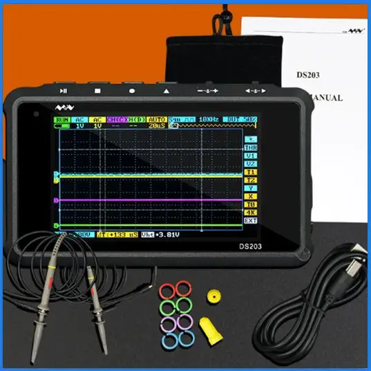 

Fast delivery free shipping DSO203 metal pocket oscilloscope mini digital oscilloscope bandwidth 8M with two probes + hook H10