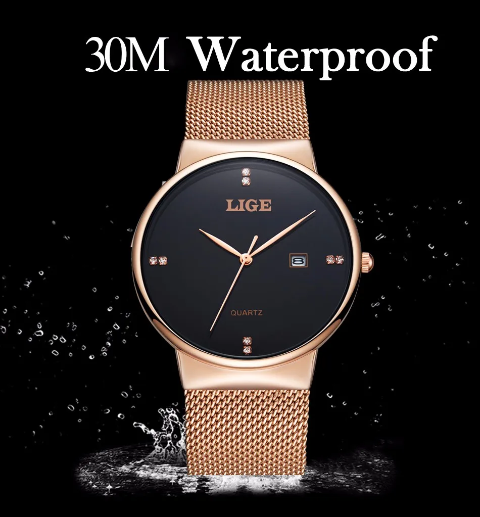 LIGE Mens Watches Top Brand Luxury Waterproof Ultra Thin Date Clock Male Steel Strap Casual Quartz Watch Men Sports Wristwatches