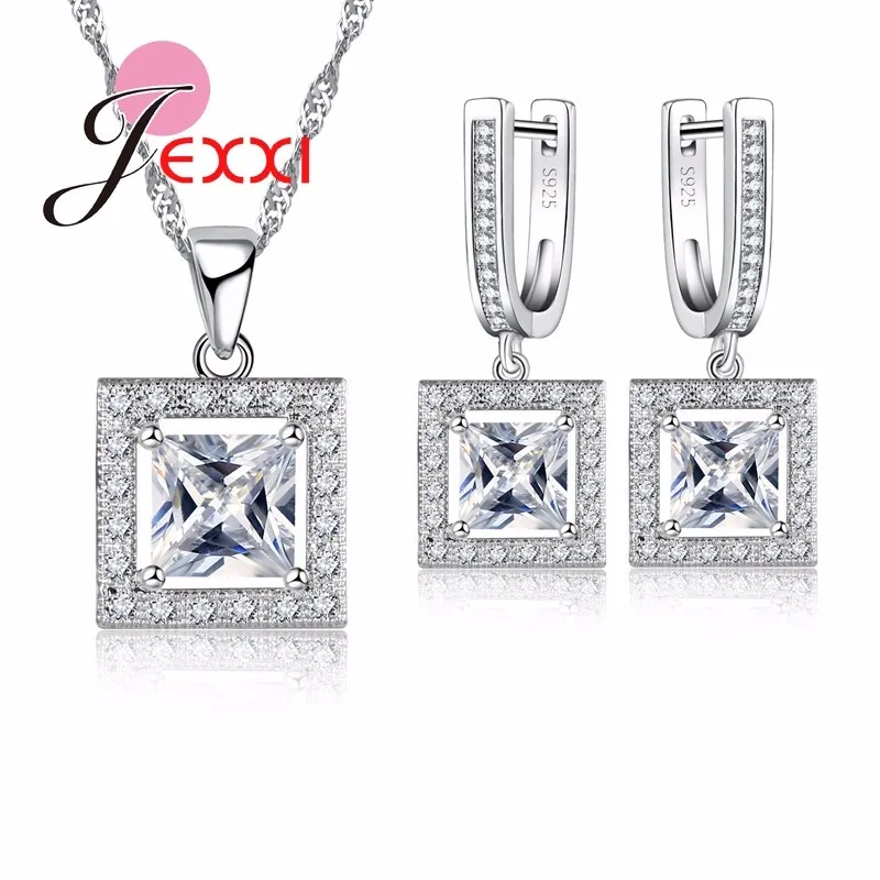 Квадратный крест AAA камень серьги и ожерелье кулон для женщин S925 стерлингового серебра комплект ювелирных изделий
