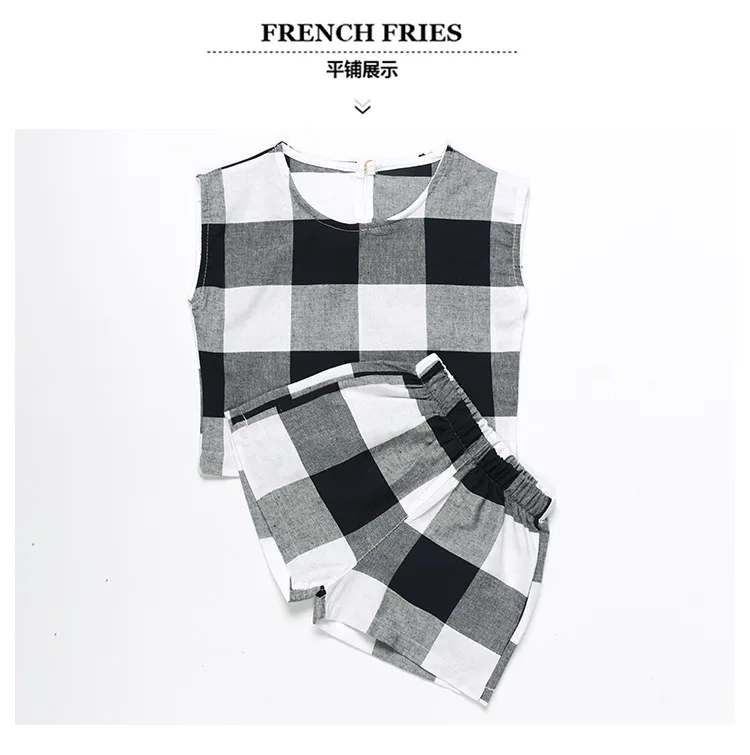 Fashion Baby Boys Clothes Set 2019 Summer Children Clothing 2Pcs Cotton Plaid Vest Tops Shorts Kids Outfits Sports Suit For Boys (10)
