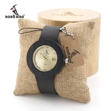 BOBO PÁJARO Retro Para Mujer Relojes de Oro con Cuero Negro Correas De Madera Calendario Ladies Wristwatch